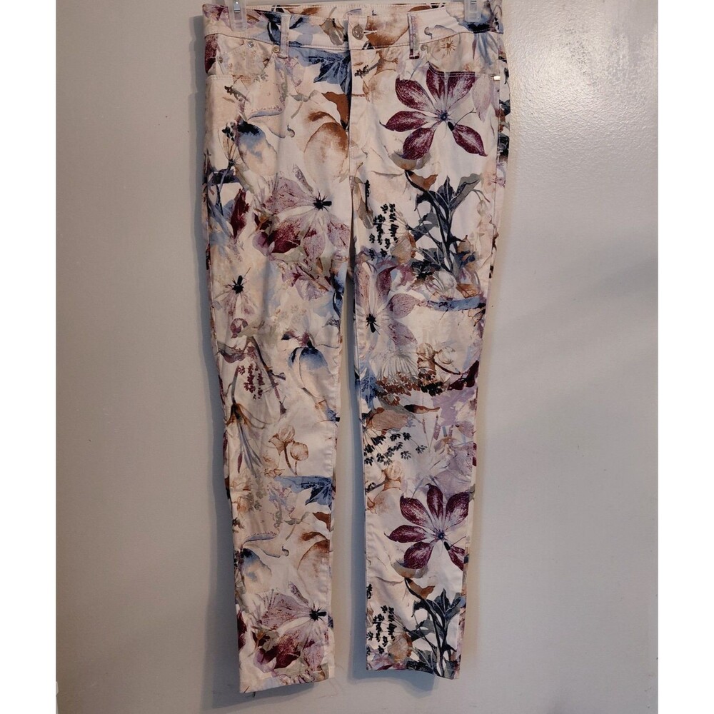 Cream Watercolor Style Floral Pants Sz 6 Soft Feminine Casual Chic Spring Summer